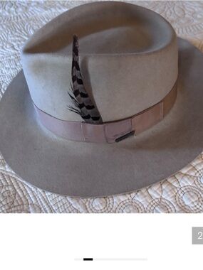 Stetson Taupe Wool Felt Fedora with Feather Trim